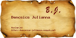 Bencsics Julianna névjegykártya